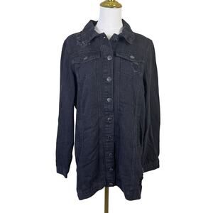 Ci Sono Distressed Long Black Denim Jacket US Women's L New